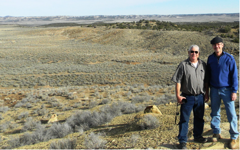 Yaron Ziv (left) and Carlson's Nicholas Bugosh stand with the completed GeoFluv reclamation in March of 2017.